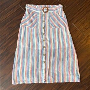 Harper Heritage Rainbow Stripe Button Midi Skirt